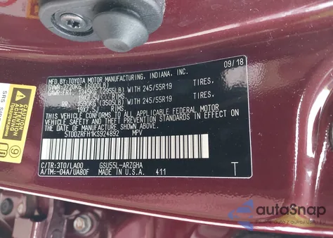 2019 Toyota Highlander Limited from USA, damaged, VIN 5TDDZRFH1KS924892